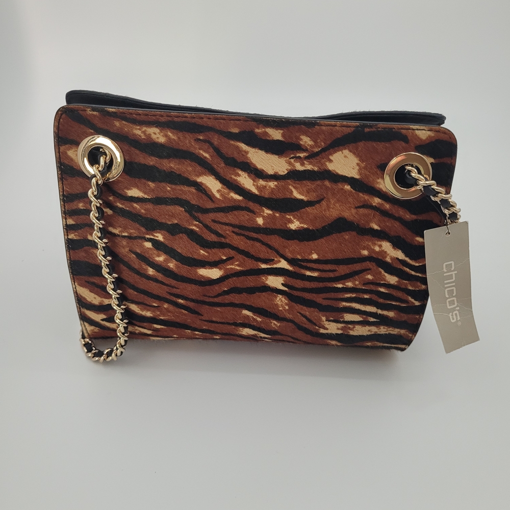 Chico's Animal Print Shoulder Bag with Gold Chain